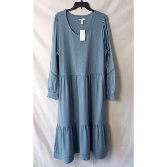 Denim & Co Canyon Retreat Linen Blend Midi Boot Dress XL Blue Western - Picture 2 of 7